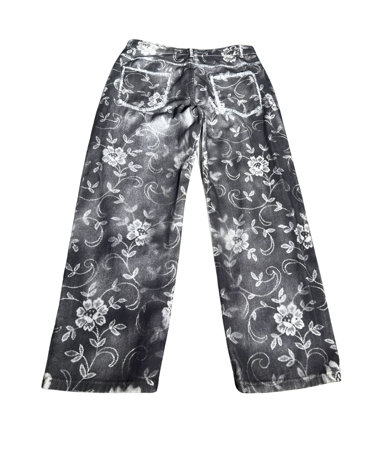Concrete Flower charcoal and silver floral pants, back, 1-of-1 NYFW SS27 by RICHOUTHEBOX