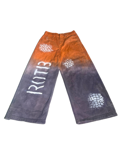 Painters Spark orange-to-charcoal ombré wide-leg pants, front, 1-of-1 NYFW SS27 by RICHOUTHEBOX