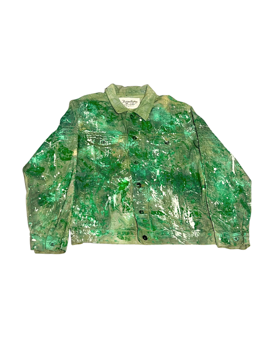 Blending Out hand-painted emerald jacket, front, 1-of-1 NYFW SS27 by RICHOUTHEBOX