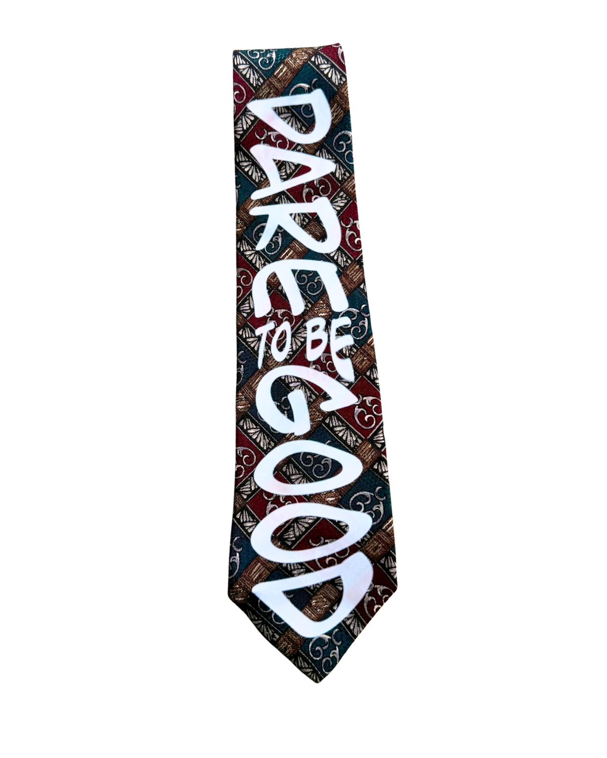 Dare To Be Good (Royal) hand-lettered vintage-print tie, 1-of-1 NYFW SS27 accessory by RICHOUTHEBOX