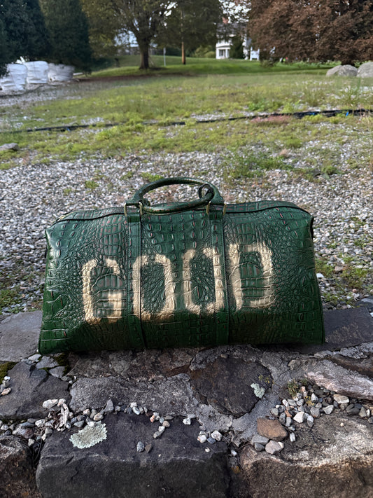GOODIE BAG V1 Old Money green croc vegan leather duffle, RICHOUTHEBOX NYC — view 2