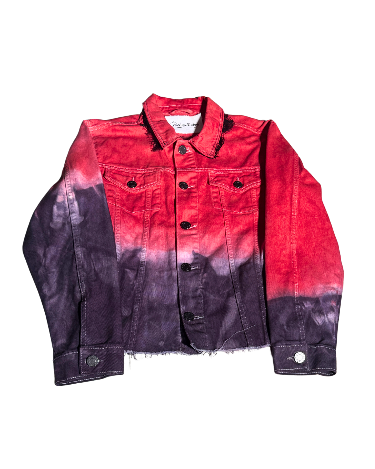 Molten Muse red-to-violet ombré cropped jacket, front, 1-of-1 NYFW SS27 by RICHOUTHEBOX