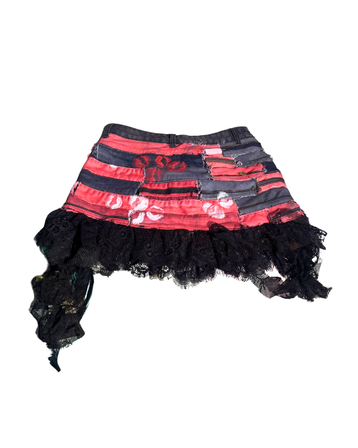Molten Muse patchwork mini skirt with lace hem, back, 1-of-1 NYFW SS27 by RICHOUTHEBOX