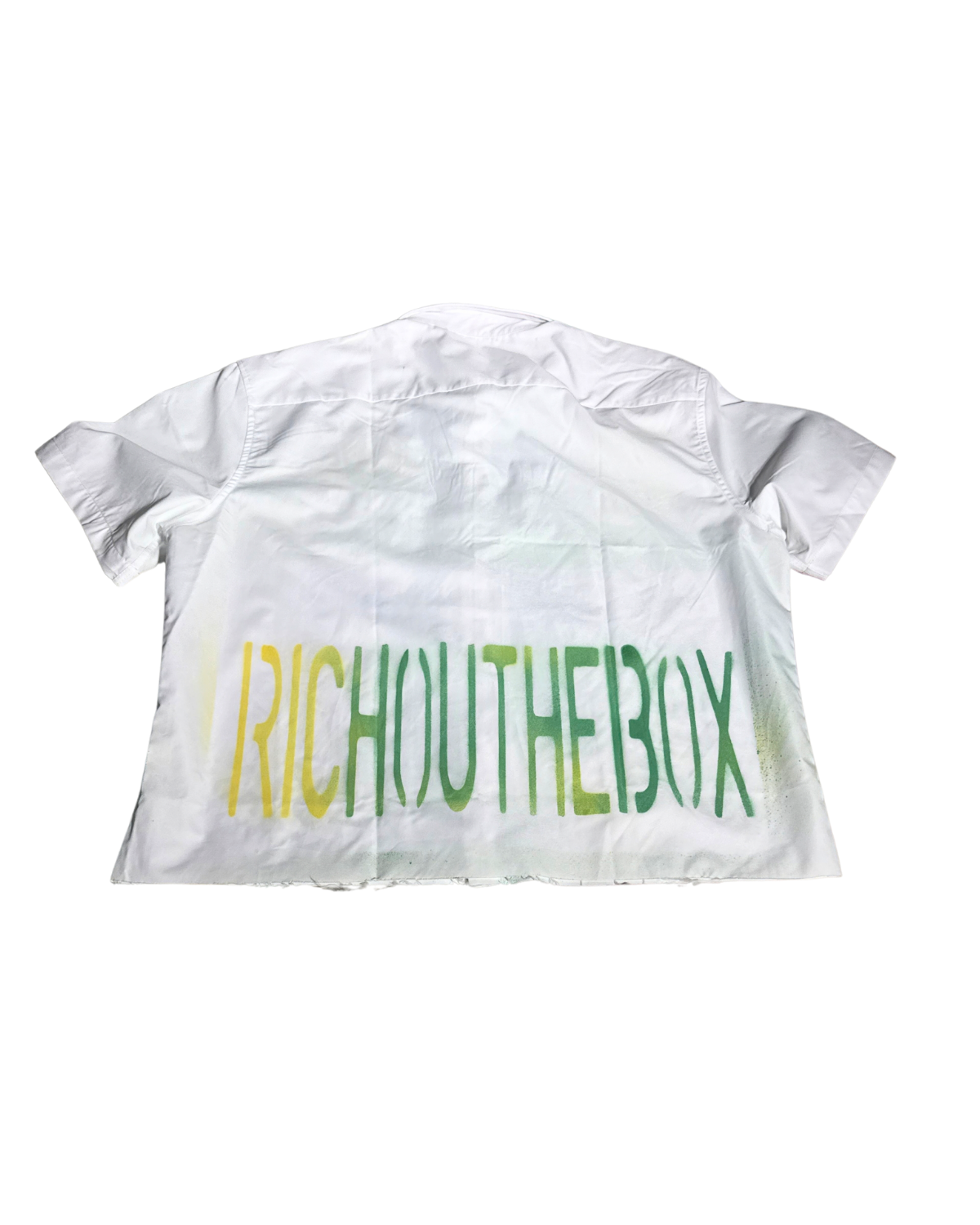 Detective Dapper white shirt, back with RICHOUTHEBOX lettering, 1-of-1 NYFW SS27 by RICHOUTHEBOX