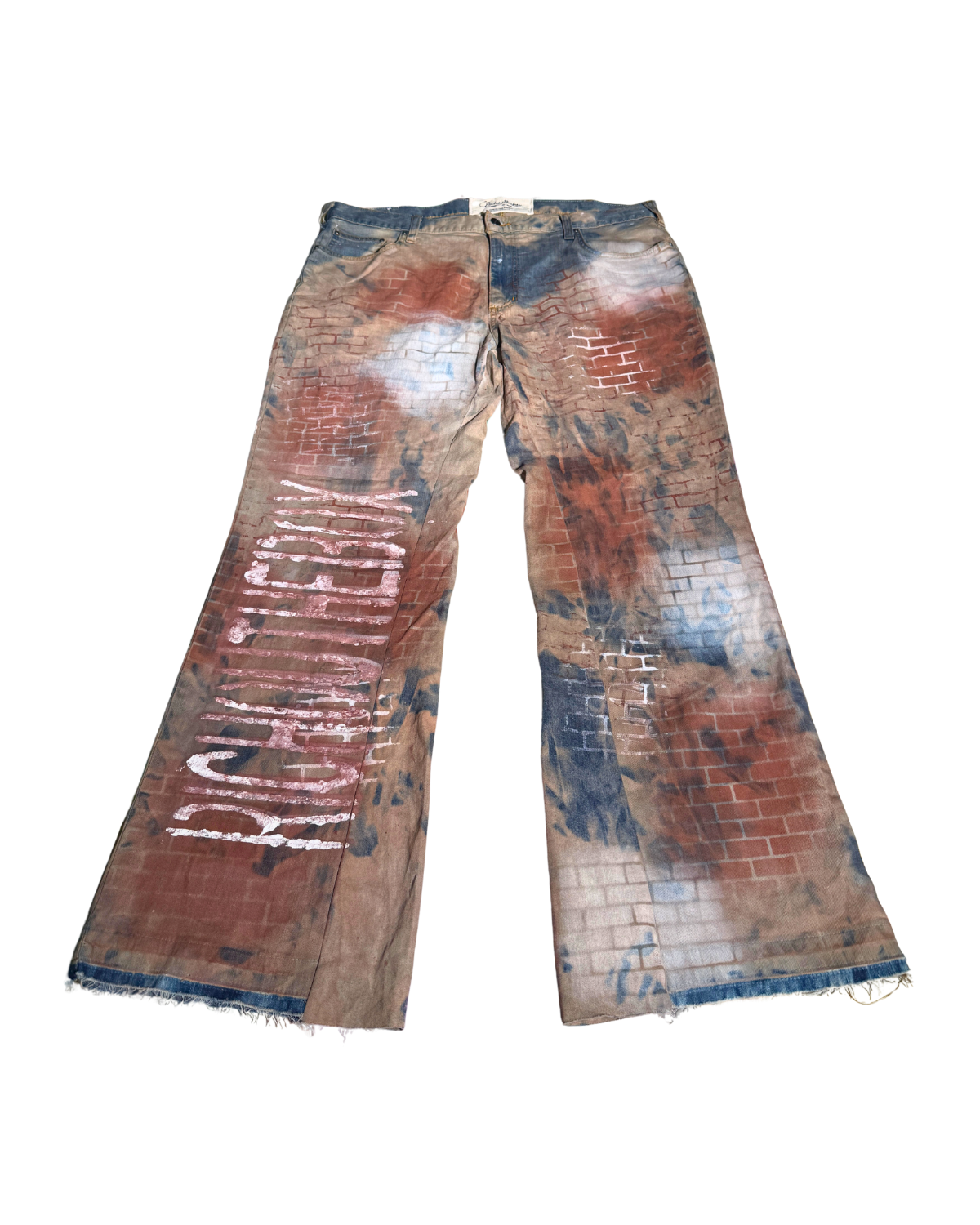 Pack A Punch brick-stenciled flare pants, front, 1-of-1 NYFW SS27 by RICHOUTHEBOX