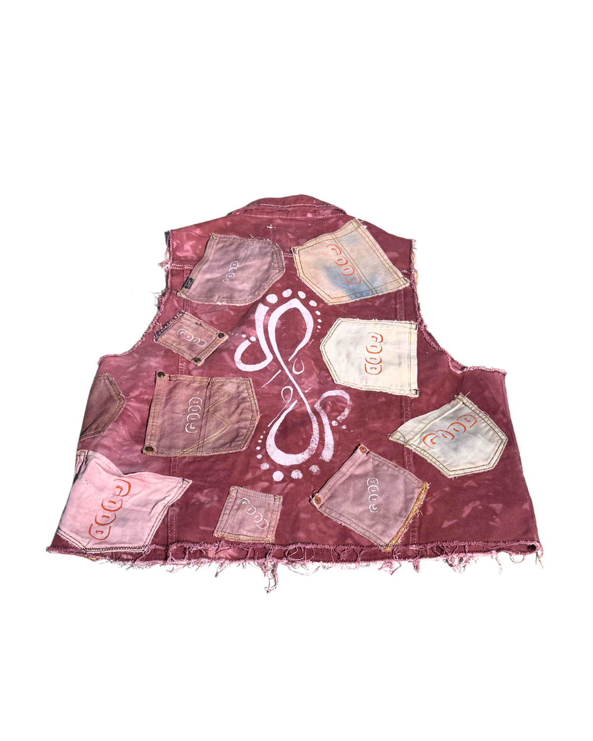 Pack A Punch maroon patchwork vest, back with emblem, 1-of-1 NYFW SS27 by RICHOUTHEBOX
