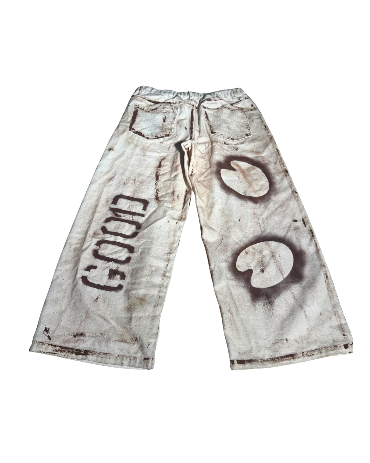 Creative Spectrum stenciled GOOD wide-leg pants, back, 1-of-1 NYFW SS27 by RICHOUTHEBOX