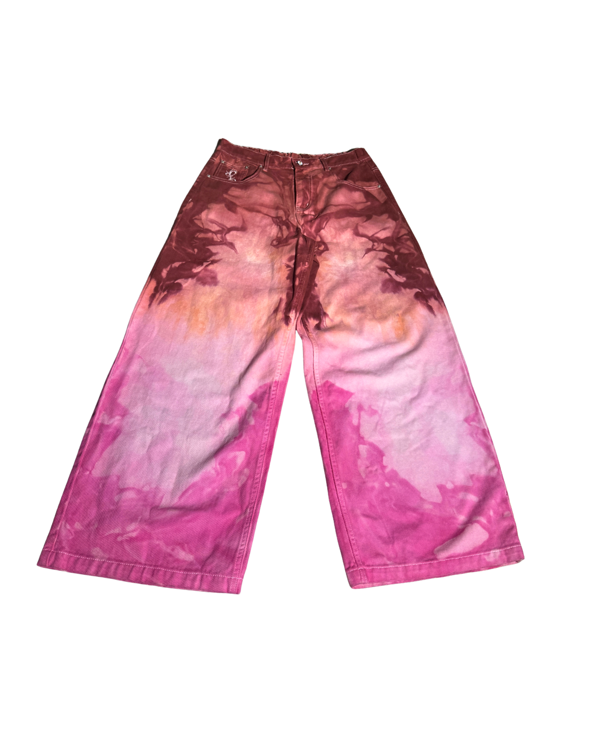 Sunset Stroll maroon-to-pink ombré wide-leg pants, front, 1-of-1 NYFW SS27 by RICHOUTHEBOX