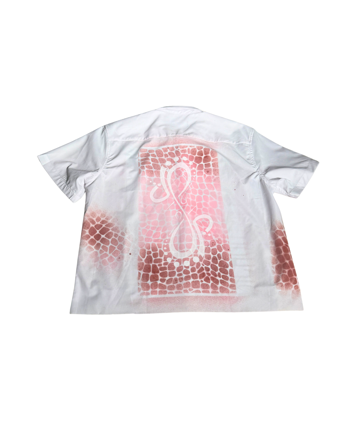 Sunset Stroll white croc-texture sprayed shirt, back, 1-of-1 NYFW SS27 by RICHOUTHEBOX