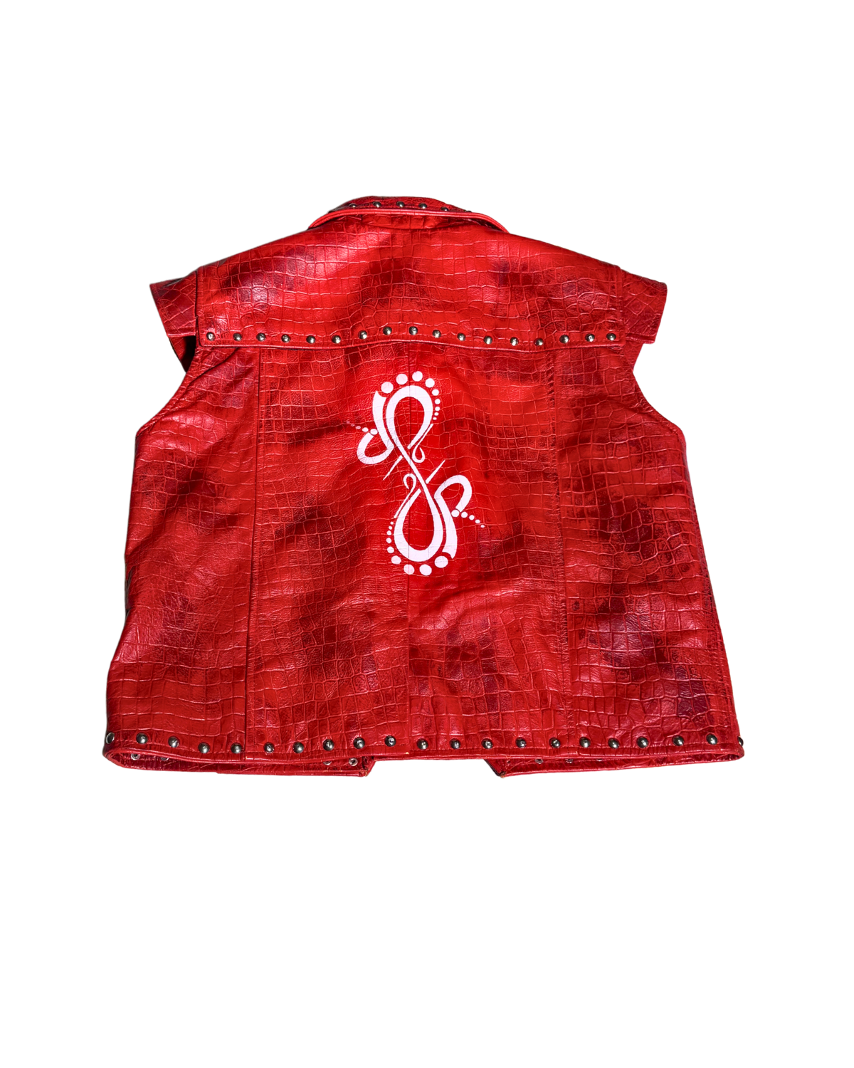 OUTHEBOX red croc-textured jacket, back with emblem, 1-of-1 NYFW SS27 by RICHOUTHEBOX