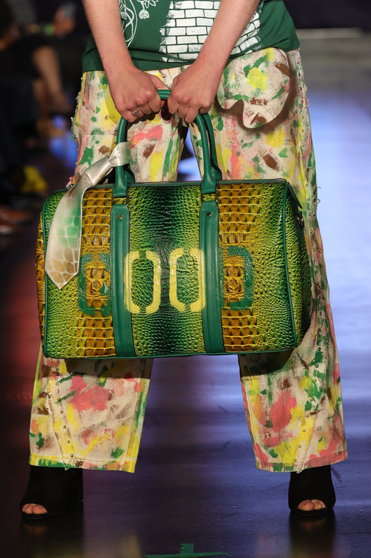 GOODIE BAG V2 Snakeskin green vegan leather duffle, RICHOUTHEBOX NYC — view 1