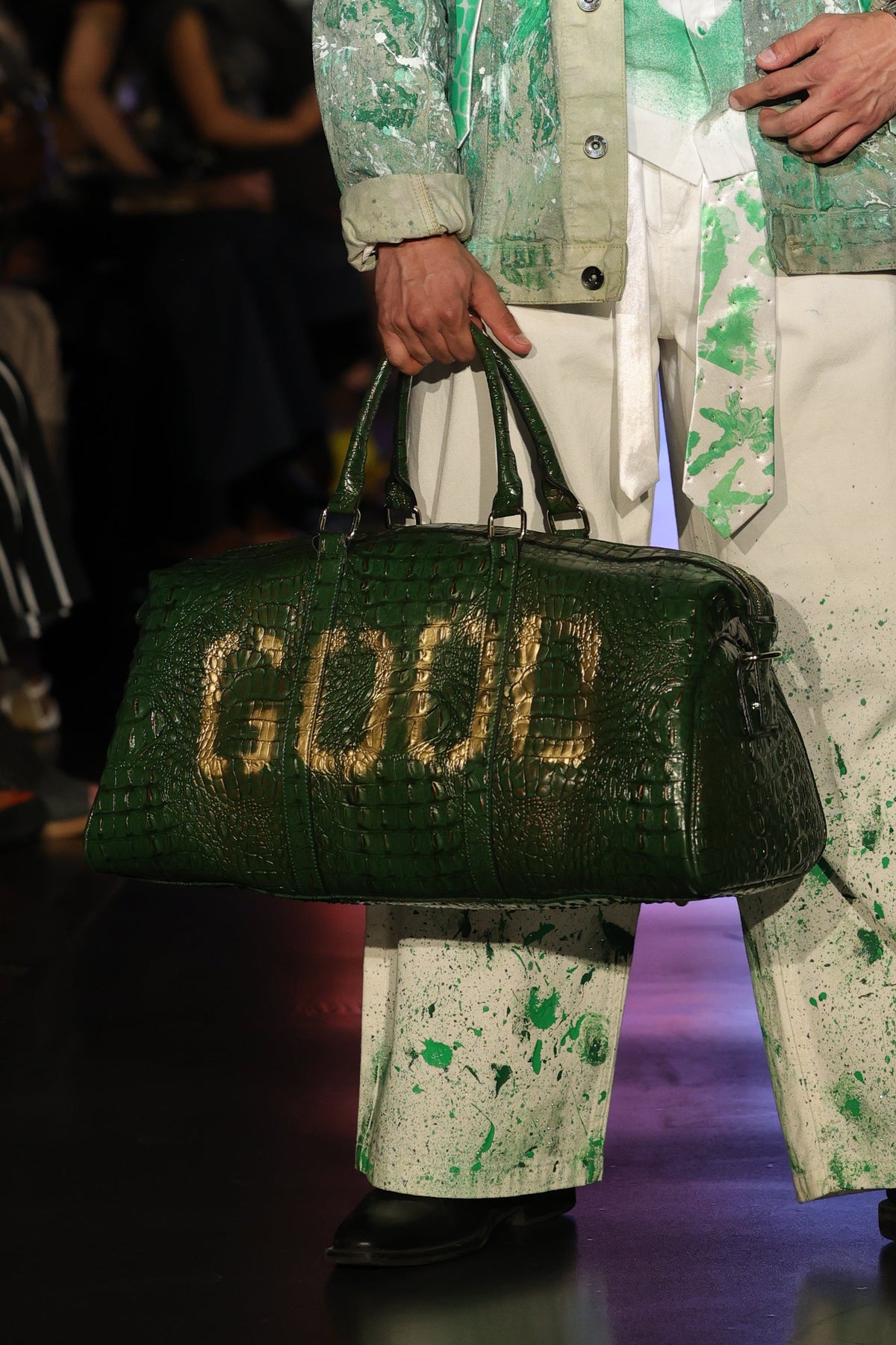 GOODIE BAG V1 Old Money green croc vegan leather duffle, RICHOUTHEBOX NYC — view 1