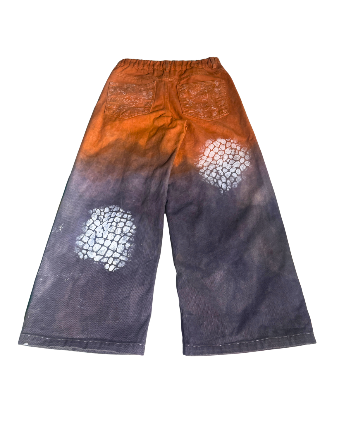 Painters Spark orange-to-charcoal ombré wide-leg pants, back with ROTB lettering, 1-of-1 NYFW SS27 by RICHOUTHEBOX