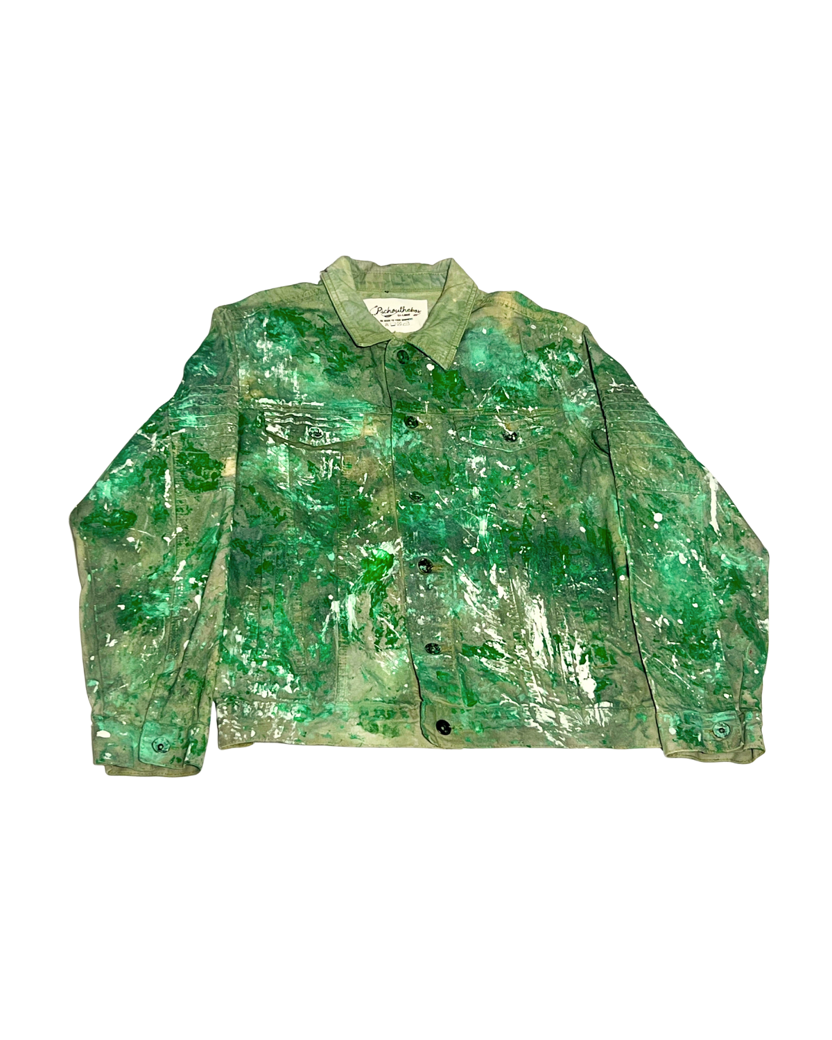 Blending Out hand-painted emerald jacket, front, 1-of-1 NYFW SS27 by RICHOUTHEBOX