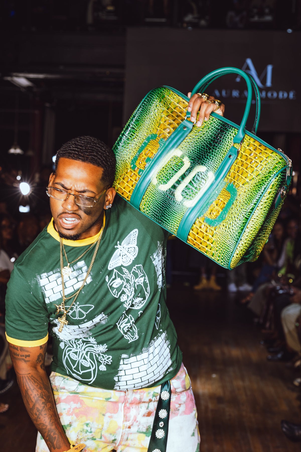 GOODIE BAG V2 Snakeskin green vegan leather duffle, RICHOUTHEBOX NYC — view 2
