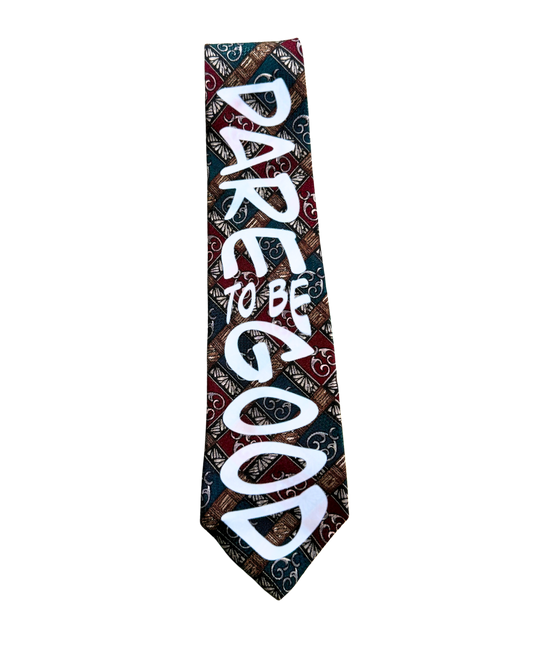 Dare To Be Good (Royal) hand-lettered vintage-print tie, 1-of-1 NYFW SS27 accessory by RICHOUTHEBOX