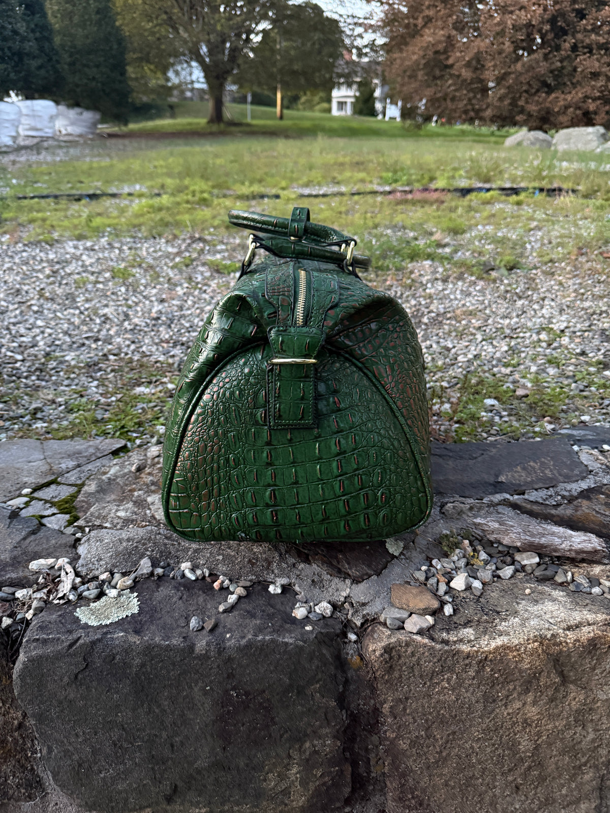 GOODIE BAG V1 Old Money green croc vegan leather duffle, RICHOUTHEBOX NYC — view 3