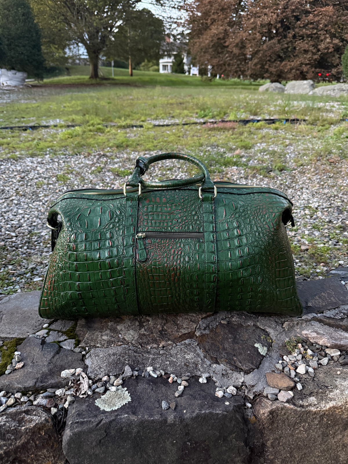 GOODIE BAG V1 Old Money green croc vegan leather duffle, RICHOUTHEBOX NYC — view 4