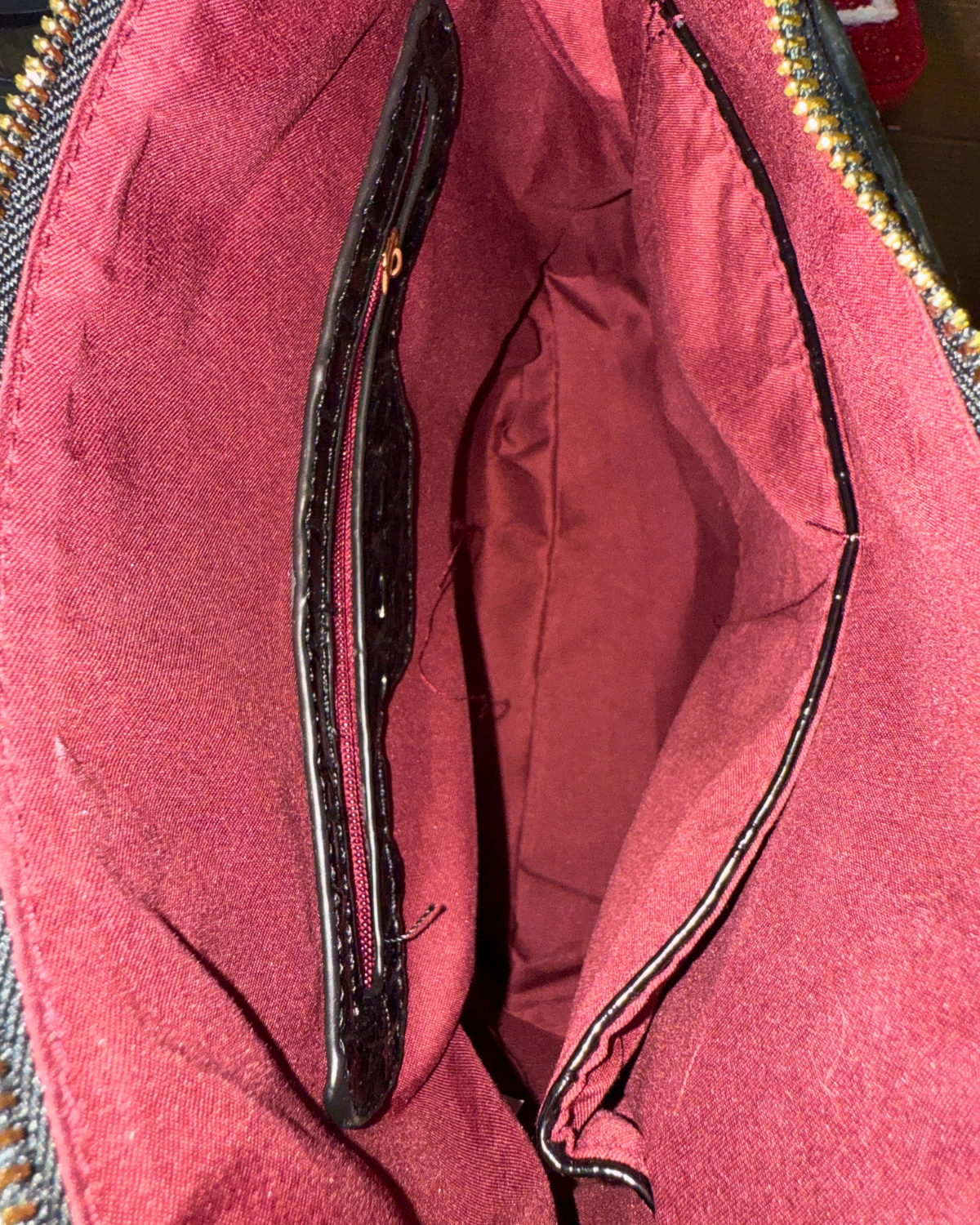 [ROTB] Croc Shoulder Bag 1 of 1, burgundy lined interior with pockets